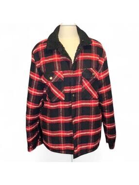 Forever 21 men’s sherpa lined plaid jacket flannel shacket grunge cozy core